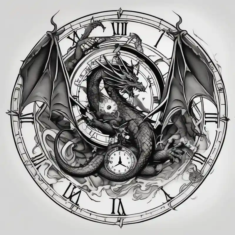 Dark cancer zodiac sign tattoo with dragon and clock on background fishing tattoos